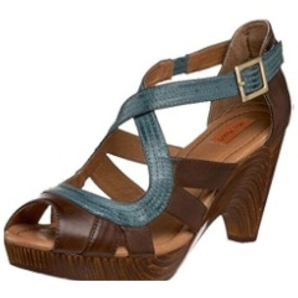 Miz Mooz Soho Retro Mary Jane Blue/Brown Leather Women’s Heel Shoes Size 7 - Picture 1 of 7